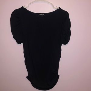 Navy blue, short-sleeved top.